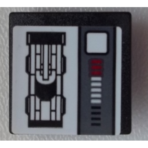 Деталь LEGO 15210pb046 Road Sign 2 x 2 Square with Open O Clip with White Car and Gauge Pattern (Sticker) - Set 75876