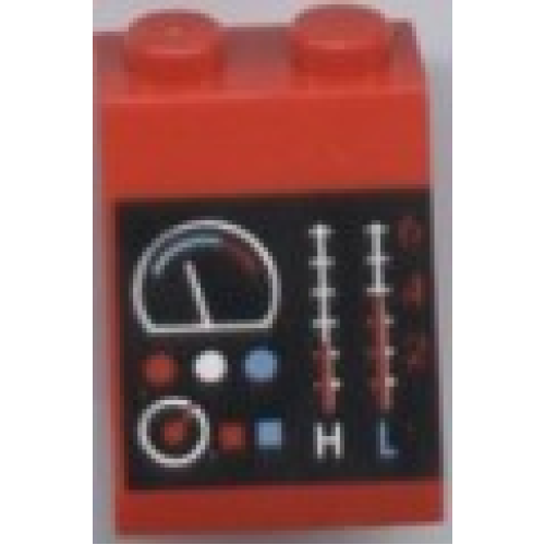 Деталь LEGO 3678apb01 Slope 65 2 x 2 x 2 without Bottom Tube with Gauges and Buttons on Black Background Pattern