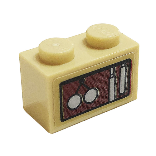 Деталь LEGO 3004pb231 Brick 1 x 2 with Clock Weights Pattern (Sticker) - Set 75980