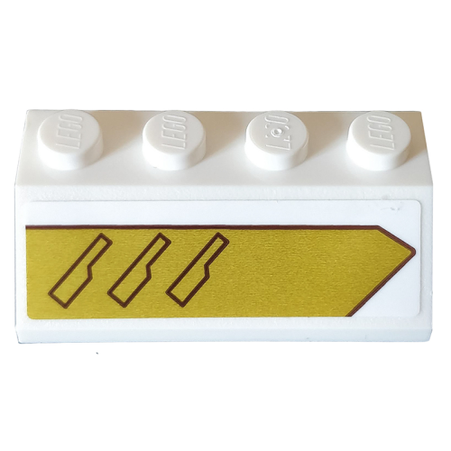 Деталь LEGO 3037pb059L Slope 45 2 x 4 with Vents on Gold Background Pattern Model Left Side (Sticker) - Set 75970