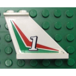 Tail 4 x 1 x 3 with White Number 1 over Red and Green Pattern Left Side (Sticker)