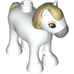 Duplo Horse Baby Foal Pony with Tan Mane, Tail, and Eyebrows, Light Bluish Gray Muzzle Pattern (Maximus)