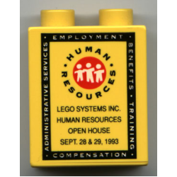 Duplo, Brick 1 x 2 x 2 with LEGO Human Resources Open House 1993 Pattern Duplo, Brick 1 x 2 x 2 with LEGO Human Resources Open House 1993 Pattern