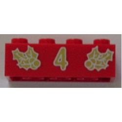 Brick 2 x 4 with Gold Holly and '4' Pattern