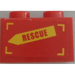 Brick 1 x 2 with 'RESCUE' on Yellow Arrow Pattern Model Left Side (Sticker) - Set 60010