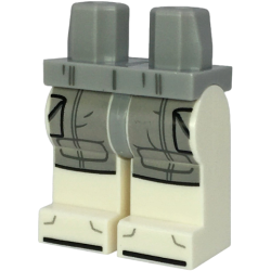 Hips and White Legs with Light Bluish Gray Thigh Panels with Pockets, Dark Bluish Gray Lines, Black Shoe Tips Pattern