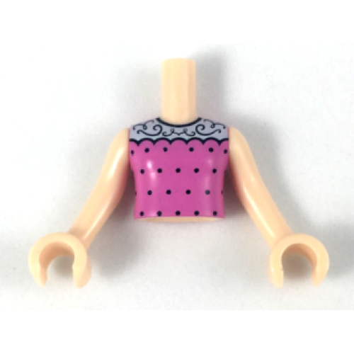 Деталь LEGO FTGpb199c01 Torso Mini Doll Girl Dark Pink Top with White Scalloped Collar and Black Dots Pattern, Light Nougat Arms with Hands