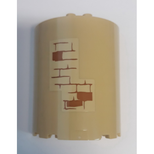 Деталь LEGO 87926pb010 Cylinder Half 3 x 6 x 6 with 1 x 2 Cutout with Brick Wall with Medium Nougat Mortar on Tan Background Pattern (Sticker) - Set 75948