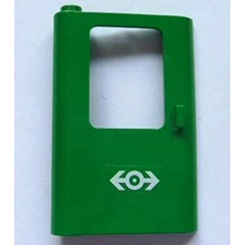 Деталь LEGO 4181pb032 Door 1 x 4 x 5 Train Left, Thin Support at Bottom with White Train Logo Pattern (Sticker) - Set 4552