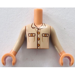 Torso Mini Doll Boy Tan Shirt with Collar, Dark Brown and Dark Tan Pockets, Yellow Buttons Pattern, Nougat Arms with Hands with Tan Long Sleeves