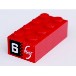 Brick 2 x 4 with 'Mobile Phone' on Red Background and '6' on Black Background Pattern on Both Ends (Stickers) - Set 8130