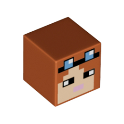 Minifigure, Head, Modified Cube with Pixelated Light Nougat Face, Black Headband and Eyes, Medium Blue Goggles, and Bright Pink Mouth Pattern (Minecraft Blacksmith) Minifigure, Head, Modified Cube with Pixelated Light Nougat Face, Black Headband and Eyes, Medium Blue Goggles, and Bright Pink Mouth Pattern (Minecraft Blacksmith)