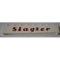 Brick 1 x 8 without Bottom Tubes with Cross Side Supports with Red 'Slagter' Pattern Brick 1 x 8 without Bottom Tubes with Cross Side Supports with Red 'Slagter' Pattern