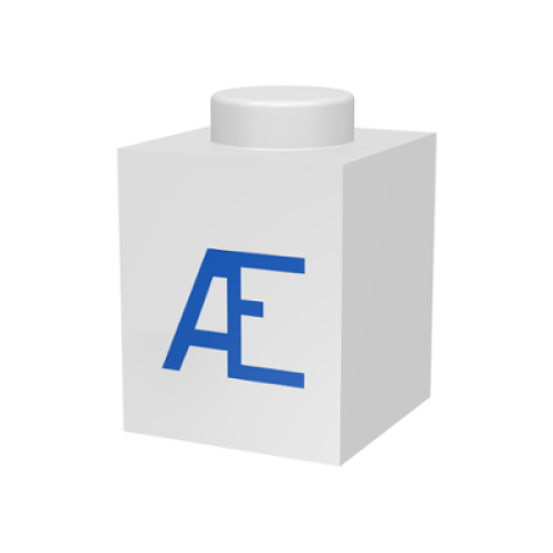 Деталь LEGO 3005ptAE Brick 1 x 1 with Blue Capital Letter Æ Pattern