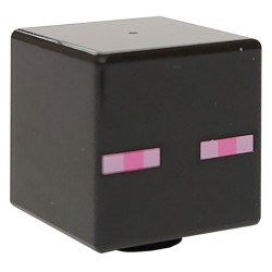 Minifigure, Head, Modified Cube with Pixelated Dark Pink and Bright Pink Eyes Pattern (Minecraft Enderman)
