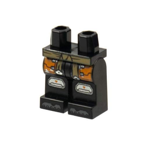 Деталь LEGO 970c00pb1220 Hips and Legs with Tan Sash, Orange Armor, Pearl Dark Gray Knee Pads, Dark Bluish Gray Toes Pattern