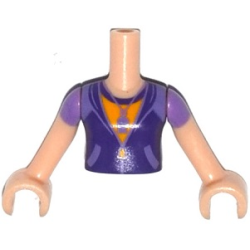 Torso Mini Doll Girl Dark Purple Zipper Jacket over Orange Top with Whistle Pattern, Light Nougat Arms with Hands with Medium Lavender Short Sleeves
