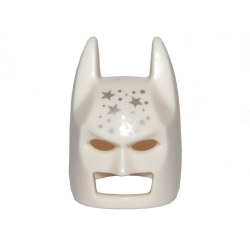 Minifigure, Headgear Mask Batman Cowl (Angular Ears, Pronounced Brow) with Silver Stars and Dots Pattern Minifigure, Headgear Mask Batman Cowl (Angular Ears, Pronounced Brow) with Silver Stars and Dots Pattern