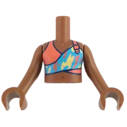 Torso Mini Doll Girl Coral, Medium Azure and Bright Light Yellow Sleeveless Tank Top Short Pattern, Medium Brown Arms with Hands