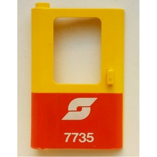 Деталь LEGO 4181pb090 Door 1 x 4 x 5 Train Left, Thin Support at Bottom with Red Bottom Half and White Austrian Railways Logo '7735' Pattern (Sticker) - Set 7735