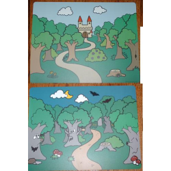 Plastic Part for Sets 3615 and 9131 - Scene Backdrop with Castle in Forest / Forest at Night Pattern
