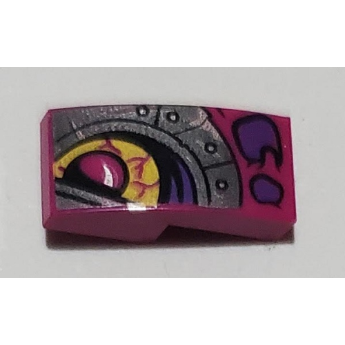 Деталь LEGO 11477pb091R Slope, Curved 2 x 1 x 2/3 with Magenta and Silver Dragon Eye Pattern Model Right Side