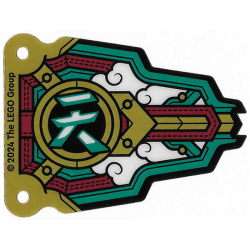 Plastic Part for Set 80051 - Flag with Gold, Dark Turquoise, and Red Trim, White Clouds, and Chinese Logogram '天' (Sky) Pattern Model Left Side