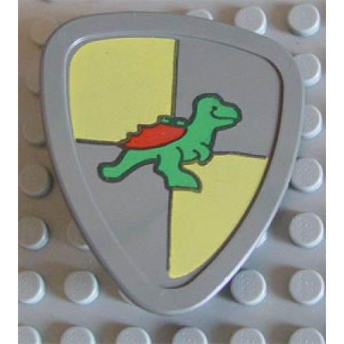 Деталь LEGO 42274pb02 Duplo Utensil Shield, Flat Triangle with Green Dragon with Red Wings on Yellow Quarters Pattern