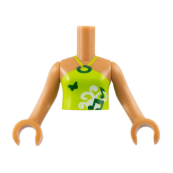 Torso Mini Doll Girl Lime Halter Neck Top with Music Notes and Butterfly Pattern, Medium Nougat Arms with Hands