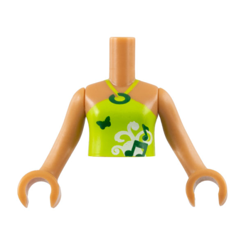 Деталь LEGO FTGpb004c01 Torso Mini Doll Girl Lime Halter Neck Top with Music Notes and Butterfly Pattern, Medium Nougat Arms with Hands