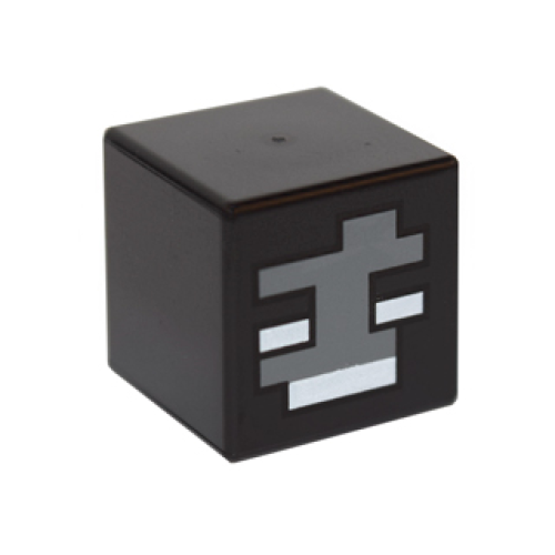 Деталь LEGO 19729pb011 Minifigure, Head, Modified Cube with Pixelated Dark Bluish Gray Face and White Eyes and Mouth Pattern (Minecraft Wither)