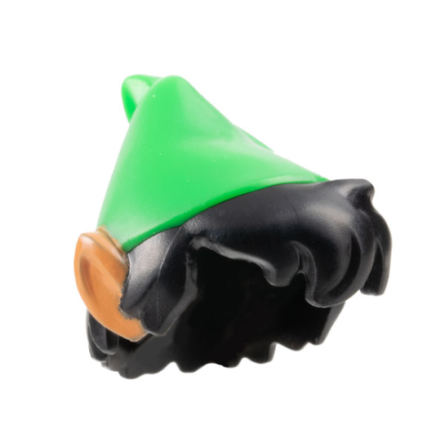 Деталь LEGO 26025pb02 Minifigure, Hair Combo, Hair with Hat, Messy with Molded Bright Green Pointed Hat with Feather and Printed Nougat Pointed Ears Pattern