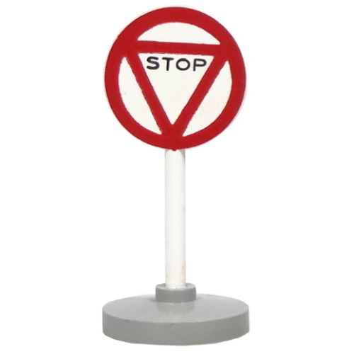 Деталь LEGO bb0140pb03c02 Road Sign with Post, Round with Triangle Stop Pattern, Type 2 Base
