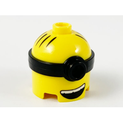 Minifigure, Head, Modified Minion, Tall with Molded Black Single Lens Goggles and Printed Hair and Open Mouth with White Teeth Pattern
