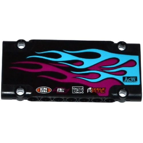 Деталь LEGO 64782pb017R Technic, Panel Plate 5 x 11 x 1 with Medium Azure and Magenta Flames and Sponsor Logos Pattern Model Right (Sticker) - Set 42050