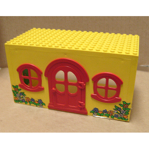 Деталь LEGO x661c01pb01 Fabuland House Block 10 x 20 x 9 with Red Door and Windows with Flowers Pattern (Stickers) - Sets 132-1 / 341-2