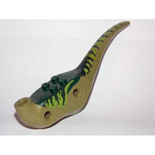 Деталь LEGO 98165c01pb04 Dinosaur Body Raptor with Dark Green Top with Lime Stripes on Sides Pattern