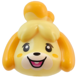 Minifigure, Head, Modified Dog (Shih Tzu) with Molded Bright Light Orange Ears and Top Knot and Printed Black Eyes and Dark Pink and Bright Pink Mouth Pattern