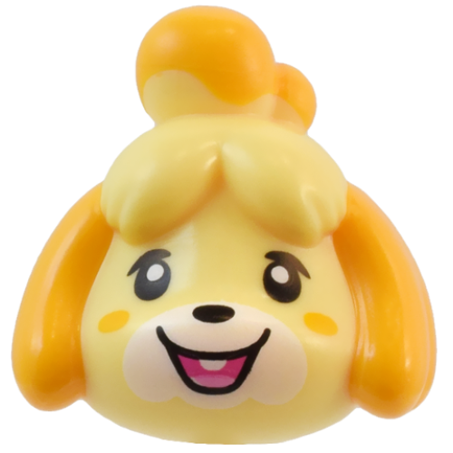 Деталь LEGO 105195pb01 Minifigure, Head, Modified Dog (Shih Tzu) with Molded Bright Light Orange Ears and Top Knot and Printed Black Eyes and Dark Pink and Bright Pink Mouth Pattern