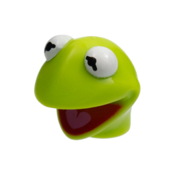 Minifigure, Head, Modified Muppet Kermit, White Eyes, Red Mouth Pattern