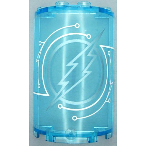 Деталь LEGO 85941pb031 Cylinder Half 2 x 4 x 5 with 1 x 2 Cutout with Metallic Light Blue The Flash Logo and White Circuitry Pattern (Sticker) - Set 41239
