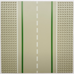 Baseplate, Road 32 x 32 7-Stud Straight with Road with Green Lines and White Sidelines Pattern Baseplate, Road 32 x 32 7-Stud Straight with Road with Green Lines and White Sidelines Pattern