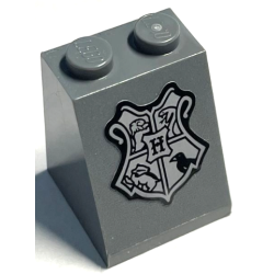 Slope 65 2 x 2 x 2 with Bottom Tube with Black and Light Bluish Gray Hogwarts Coat of Arms Crest Pattern (Sticker) - Set 76399 Slope 65 2 x 2 x 2 with Bottom Tube with Black and Light Bluish Gray Hogwarts Coat of Arms Crest Pattern (Sticker) - Set 76399