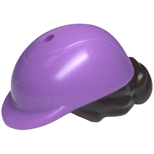 Деталь LEGO 2136pb02 Mini Doll, Hair Combo, Hair with Hat, Bun and Side Bangs, Hole on Top with Molded Medium Lavender Horse Riding Helmet Pattern