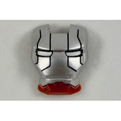Minifigure, Visor Top Hinge with Silver Face Shield, White Eyes, Black Lines on Forehead and Cheeks Pattern (Iron Man Mark 5)