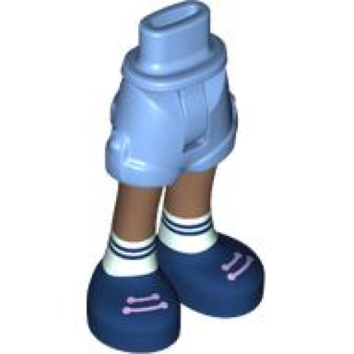 Деталь LEGO 1826cc00pb011 Mini Doll Hips and Shorts Folded Hem with Molded Medium Brown Legs and Printed Dark Blue Shoes with Lavender Laces and White Socks Pattern - Thin Hinge