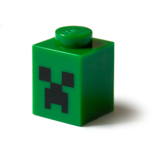 Деталь LEGO 3005pb018 Brick 1 x 1 with Pixelated Black Eyes and Open Mouth Frown Pattern (Minecraft Creeper Face)