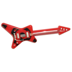 Minifigure, Utensil Musical Instrument, Guitar Electric 'ML' Type with Black Spiral on Body and Silver Strings, Bridge, and Whammy Bar Pattern
