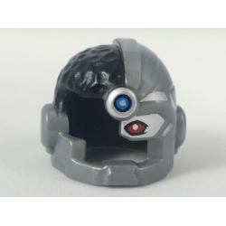 Minifigure, Headgear Helmet Cyborg Side Open with Black Top Side, Red Eye and Dark Azure Dot Pattern