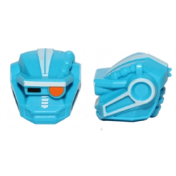 Minifigure, Head, Modified Galaxy Squad Robot with Black Rectangle Right Eye, Orange Round Left Eye and White Lines Pattern Minifigure, Head, Modified Galaxy Squad Robot with Black Rectangle Right Eye, Orange Round Left Eye and White Lines Pattern